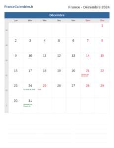 Calendrier 2024 Décembre