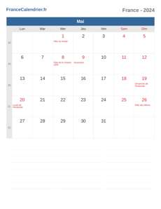 Calendrier 2024 Mai