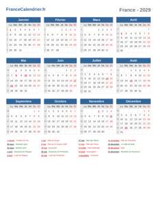 Calendrier 2029